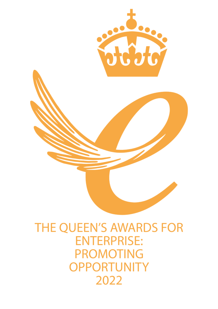 Queens award logo. Text reads: The Queens awards for enterprise. Promoting opportunity 2022.