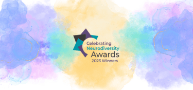 Watercolour paint splashes in the background with CND Awards 2023 logo with text reading '2023 winners' below