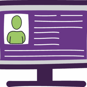 illustrated icon showing a person's outline on a PC screen