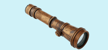 Image shows the text "Moving beyond diagnosis. Let's remove barriers and focus on people." Underneath the text is a picture of an old fashioned telescope. The background of the image is pale blue.