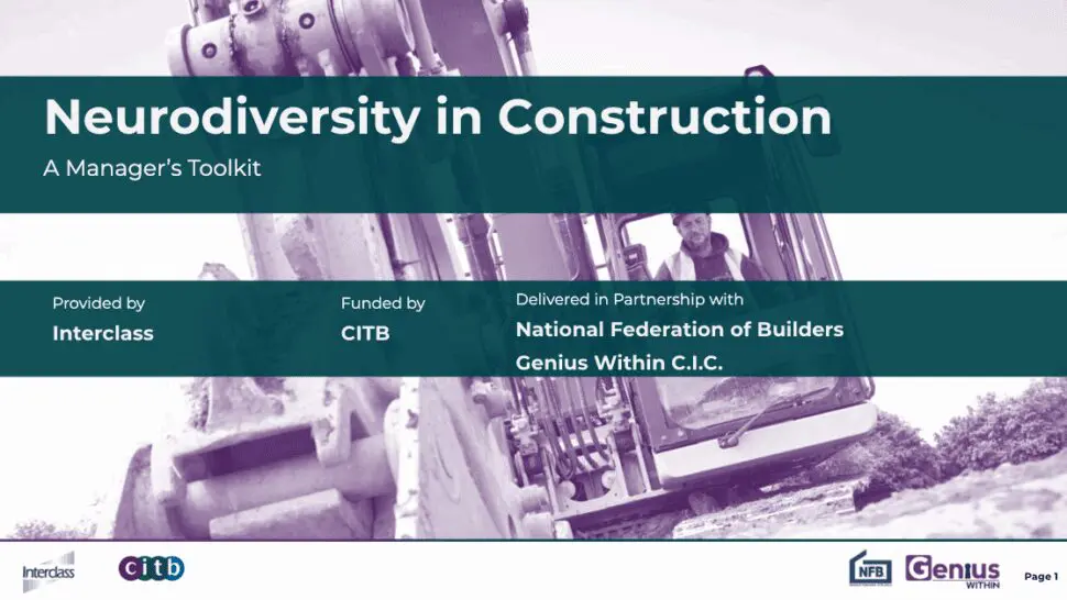 Front cover of toolkit titled "Neurodiversity in Construction"