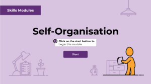 Screenshot of eLearning course with the title screen of Self Organisation