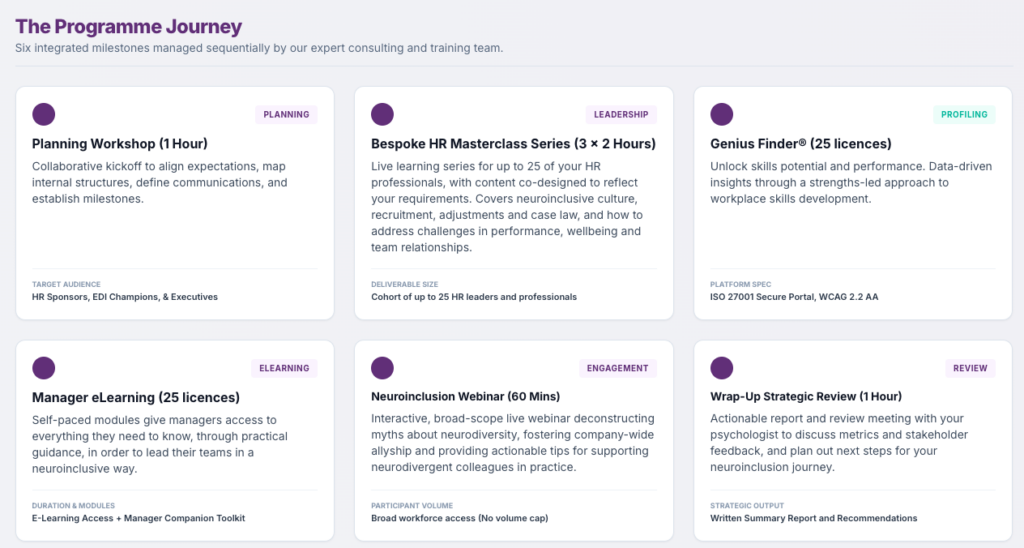 screenshot of the Neuroinclusion Foundation programme web page